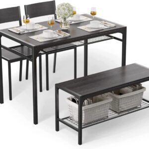 Gizoon Kitchen Table and 2 Chairs for 4 with Bench, 4 Piece Dining Table Set for Small Space, Apartment