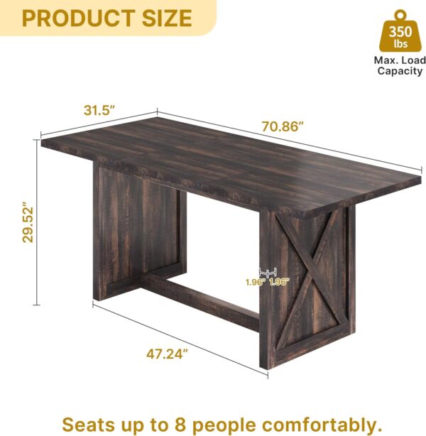 YITAHOME 70.8" Large Farmhouse Dining Table for 6 to 8 People, Rustic Style Wood Dinner Table, Rectangular Dining Table for Kitchen, Dining Room & Living Room - Image 2
