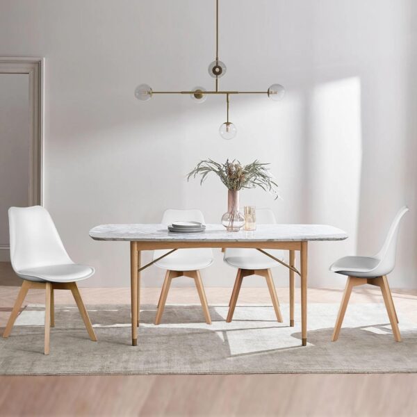 OLIXIS Set of 4 Dining Kitchen Mid-Century Modern Chairs with Wood Legs and PU Leather Cushion for Living Room Bedroom Outdoor Lounge, White - Image 2