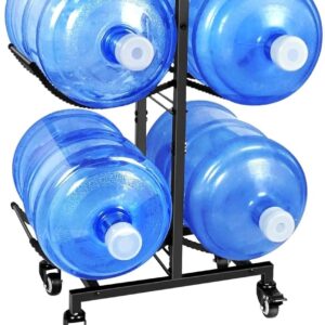 5 Gallon Water Bottle Holder, 3-Tier Mobile 5 Gallon Water Pitcher Rack for 6 Bottles, Heavy-Duty Foldable Water Pitcher Rack in 4 Wheels(Black)