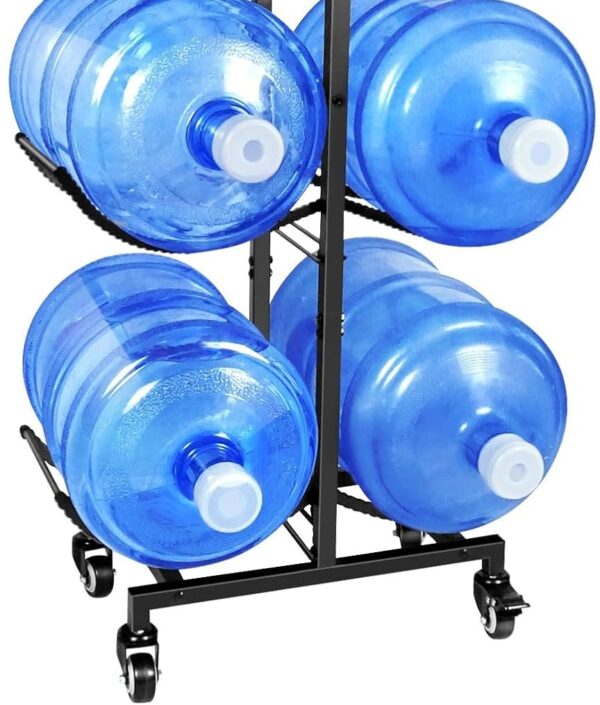 5 Gallon Water Bottle Holder, 3-Tier Mobile 5 Gallon Water Pitcher Rack for 6 Bottles, Heavy-Duty Foldable Water Pitcher Rack in 4 Wheels(Black)