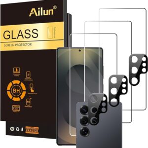 Ailun Glass Screen Protector for Galaxy S25 Ultra [6.9 Inch] 3Pack + 3Pack Camera Lens Tempered Glass Fingerprint Unlock 0.25mm Ultra Clear Anti-Scratch Case Friendly [Not For S25/S25 Plus]