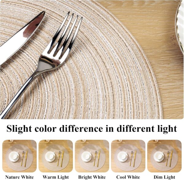 SHACOS 15 inch Round Braided Placemats Set of 6 Non Slip Heat Resistant Round Table Mats Washable Place Mats for Dinner Party Table Decoration (Beige, 6) - Image 7