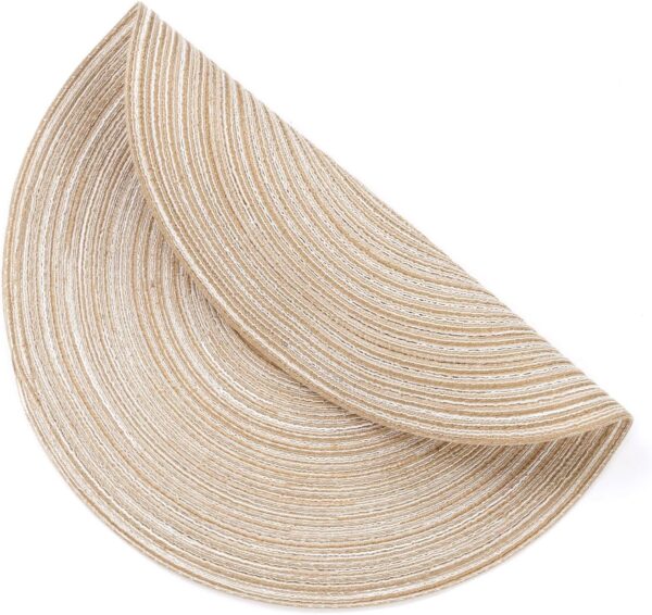SHACOS 15 inch Round Braided Placemats Set of 6 Non Slip Heat Resistant Round Table Mats Washable Place Mats for Dinner Party Table Decoration (Beige, 6) - Image 8