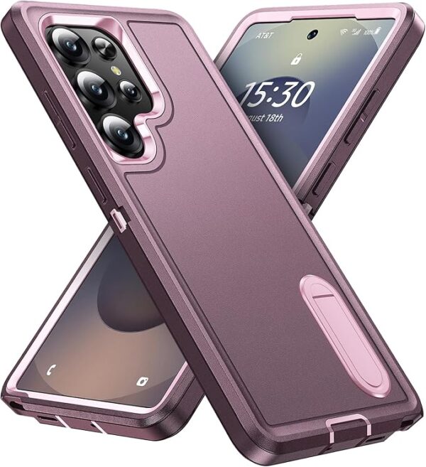 BaHaHoues for Samsung Galaxy S25 Ultra Case for Samsung S25 Ultra Phone Case with Built in Kickstand, Shockproof/DropProof Military Grade Protective Cover for Galaxy S25 Ultra (Night Purple/Baby Pink)
