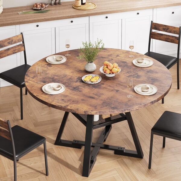 Round Dining Table for 4,Kitchen Dining Room Circle Dinner Pedestal Table,Space Saving Wood Kitchen & Dining Room Furniture (Vintage, 42In) - Image 3
