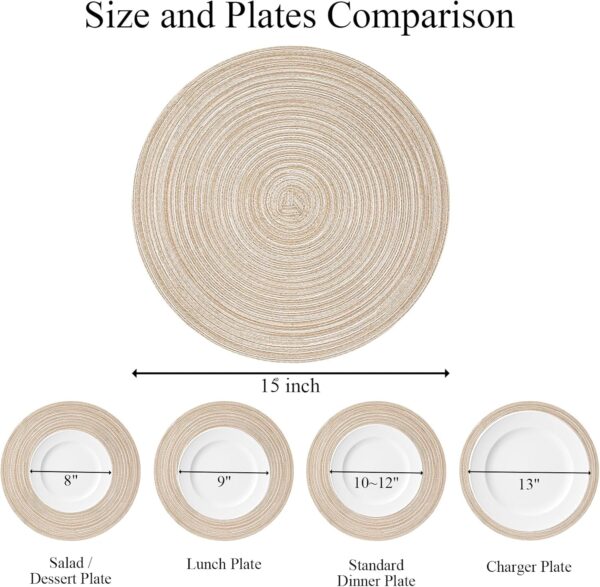 SHACOS 15 inch Round Braided Placemats Set of 6 Non Slip Heat Resistant Round Table Mats Washable Place Mats for Dinner Party Table Decoration (Beige, 6) - Image 9