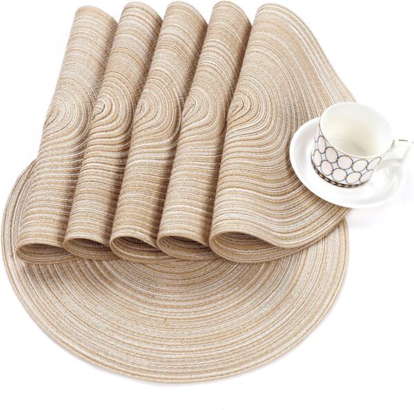 SHACOS 15 inch Round Braided Placemats Set of 6 Non Slip Heat Resistant Round Table Mats Washable Place Mats for Dinner Party Table Decoration (Beige, 6) - Image 5