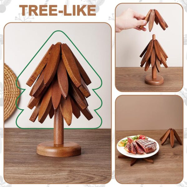Tree Trivet Set - Foldable Wooden Tree Trivets for Hot Dishes, Set of 4 Heat-Resistant Coasters with Stand, Decorative Wooden Trivet Tree for Kitchen and Dining - Image 2