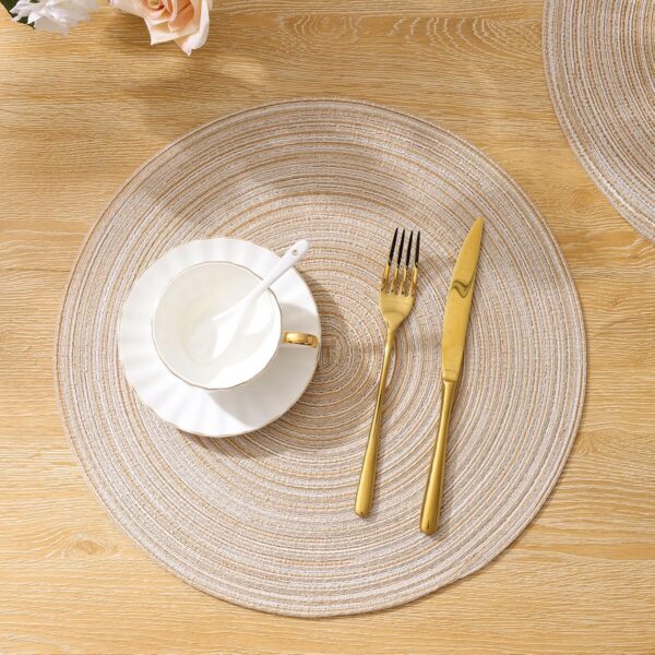 SHACOS 15 inch Round Braided Placemats Set of 6 Non Slip Heat Resistant Round Table Mats Washable Place Mats for Dinner Party Table Decoration (Beige, 6) - Image 4