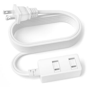Indoor Extension Cord 12 Ft - White 2-Prong Power Strip with 3 Polarized Outlets & Safety Slide Windows, 16/2 AWG, 13A/1625W for Home, Office & Travel