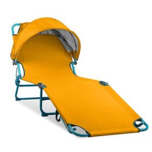 Colorsoul Tanning Chair with Sun Canopy,Adjustable 4-Position Beach Lounge Chair for Adults,Heavy Duty Folding Outdoor Lounge Chair,for Patio Poolside Sunbathing,UPF 50+,300 LBS,Yellow