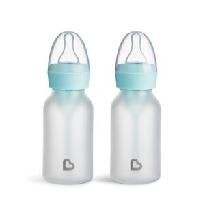 Munchkin Bond Silicone Coated Glass Baby Bottles - Anti-Colic Feeding System with Natural Feel Nipples, 4 Ounce, 2 Pack, Blue