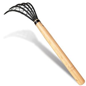 Garden Rake with 5-Claw for Digging Clam Shell Flower Bed (Orange)
