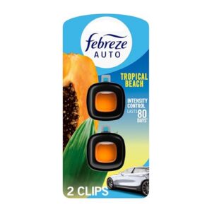 Febreze AUTO Air Freshener, Odor-Fighting Automotive Vent Clip, Scented Car Accessories, Long Lasting for Strong Odors, Tropical Beach Scent, 2 Count