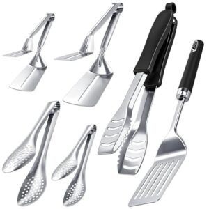 Sliner 6 Pack Grill Spatula and Tongs Set Heavy Duty Grilling Tools - Stainless Steel Spatula & Tongs for Outdoor Camping, Backyard Grilling BBQ Tools with Non-Slip Handle Utensils Gifts for Men