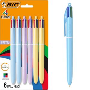 BIC 4 Color Pastel Barrel Multicolor Ballpoint Pens, 6-Pack, 1.0 mm