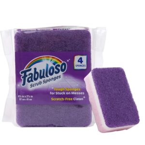 Fabuloso Scratch-Free Kitchen Dish Sponges Purple Cellulose Scrubber Sponge with Scouring Pad Dishes Pots Pans Counters and Sinks Tough on Messes 4.25 x 2.75 x 1.25 in 4 Count Single Pack Value