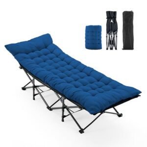 OLIXIS Folding Camping Cot, Rollaway Bed, Portable Camping Bed for Indoor & Outdoor, Sleeping Cot for Adults, 3.5'' Cushion, 440 lbs Sturdy Frame, Quick Setup, Compact Carry & Storage, Blue