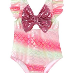 Ghteas Toddler Short Sleeve One Piece Ruffle Swimsuit for Toddler Girls Baby Girl Rashguard Shirt with Adjustable Shoulder Strap Bowknot Baby Girl Bathing Suit 24 Months