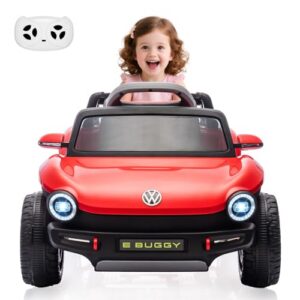 GarveeLife 12V Kids Ride On Car Licensed Volkswagen Beetle Electric Ride On Toy for Toddlers 4 Wheeler Vehicle with Parental Remote, Battery Level Display, LED Lights, USB, Horn, Music, Red