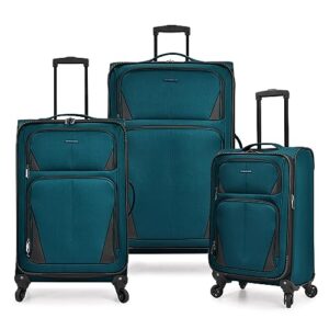 U.S. Traveler Aviron Bay Expandable Softside Luggage with Spinner Wheels, Teal, 3-Piece Set