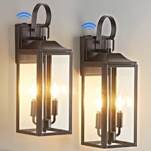OKELI 17.6" 2-Pack Dusk to Dawn Outdoor Lighting, Large Exterior Porch Lighting 2-Light Farmhouse Outside Lantern Lights with Clear Glass Waterproof Wall Sconces Lamp for House Garage, Brown