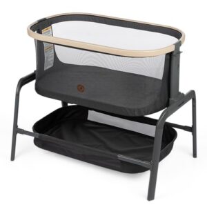 Maxi-Cosi Iora Baby Bassinets Bedside Sleeper, Portable Bassinet, Infant Bedside Sleeper Crib, Height Adjustable, Breathable Mesh, Large Storage Basket, Classic Graphite