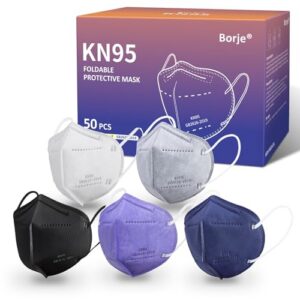 Borje KN95 Face Masks for Adults, 50 Pcs, 5-Ply Protection, Multicolor