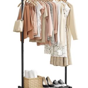 Sakugi Clothes Rack - Clothing Rack with Storage Mesh Shelf & Casters, Heavy-Duty Metal Clothing Rack for Hanging Clothes, Dresses, Coats, Large Load Capacity, Easy Assembly, Black, 28.0"x16.9"x59.0"