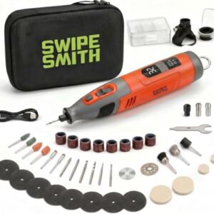 SWIPESMITH 12V Cordless Rotary Tool Kit, Brushless Motor, LCD Display, 8000-32000 RPM Variable Speed, 2.5Ah Battery, 40 Accessories for Wood Carving, Engraving, Grinding, Sanding and Cutting