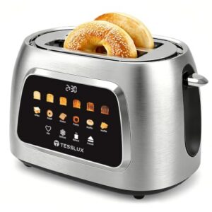 Tesslux 2 Slice Toaster with Touch Screen Control, 1.5" Wide Long Slots, 6 Browning Levels & 6 Bread Types, Digital Timer, Memory, Defrost, Reheat