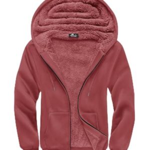 SCODI Hoodies for Men Heavyweight Fleece Sweatshirt - Full Zip Up Thick Sherpa Lined Hooded Sweatshirts Watermelon Red XL