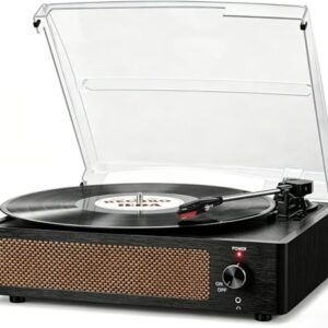 Vinyl Record Player with Speakers Vintage Turntable for Vinyls Records Belt-Driven Turn Table Support 3-Speed, Wireless Playback, Headphone, AUX-in, RCA Line LP Phonograph for Sound Enjoyment Black