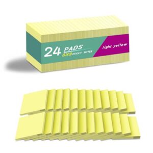 (24 Pads) Sticky Notes 3x3 in Yellow, Strong Adhesive, Clean Removal, Recyclable, Self-Stick Pads, Easy to Post for Home, Office, Notebook