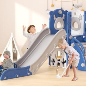 YUFU 7 in 1 Toddler Slide, Indoor Outdoor Playset for Kids 1-3, Blue Gray