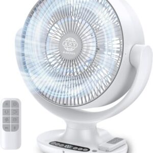 Aaoyun Battery Powered Floor Fan, 12000mAh Cordless Room Air Circulator with Remote, 3D Oscillating Standing Fan, 8 Speeds, 20dB Quiet Motor, Washable Portable Fan for Bedroom, Indoor, Outdoor(D6)