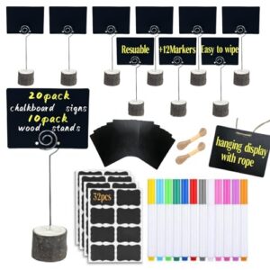 10 Pack Mini Chalkboard Signs Food Tags for Party Buffet with Wooden Stands, Reusable Hanging Chalk Boards for Weddings Bakery Birthday Place Cards, Table Numbers