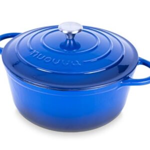 Nuovva Enamelled Cast Iron Dutch Oven Pot with Lid-6.4 Quart Non Stick Casserole Pot-Heavy Duty & Oven Safe up to 500° F for Bread Baking, Braising, Stews, Roasting - 28cm Dark Blue