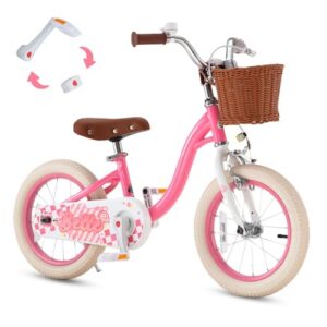 RoyalBaby Girls Bike Belle EZ Kids Bike, Balance and Pedal Bicycle, 14 Inch Wheel for Age 3-5 Years Toddlers to Big Kids, Pink