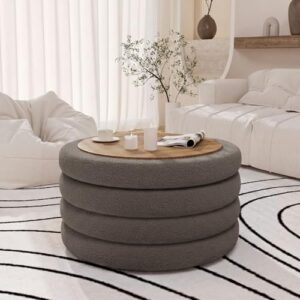 FiveWillowise 30 Inch Round Ottoman with Storage,Large Sherpa Coffee Table