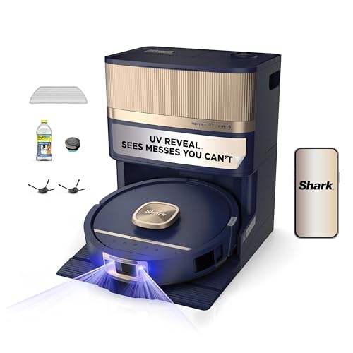 Shark PowerDetect UV Reveal Luxe Collection | 2-in-1 Robot Vacuum & Mop for Carpets & Hard Floors | UV Stain Detect | Self-Clean, Self-Empty, Heated Wash & Dry | Blue Harbor | RV3025XEUSBL
