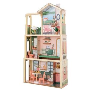 KidKraft Click & Play Fully Assembled Pop-Up Wooden Dollhouse; 50 Pieces
