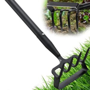 Garden Hoe, Stirrup Hoe with Adjustable Handle for Weeding Digger loosening Soil Metal Garden Cultivator with Rake Tiller Cultivator (30-73 Inch)