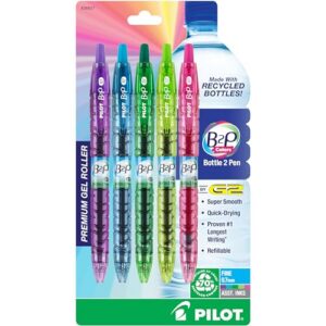 Pilot B2P Colors - Bottle to Pen Refillable & Retractable Rolling Ball Gel Pens Made From Recycled Bottles, Fine Point, Assorted Color G2 Inks, 0.7mm, 5-Pack