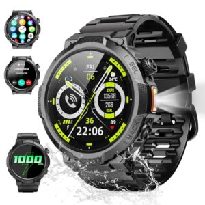 Smart Watches for Men (Answer/Make Call), 1.53" HD Military Smartwatch, 50+ Days Extra-Long Battery Life Fitness Tracker, Flashlight/110+Sports/Heart Rate/Sleep Monitor/IP68 Waterproof Android iOS