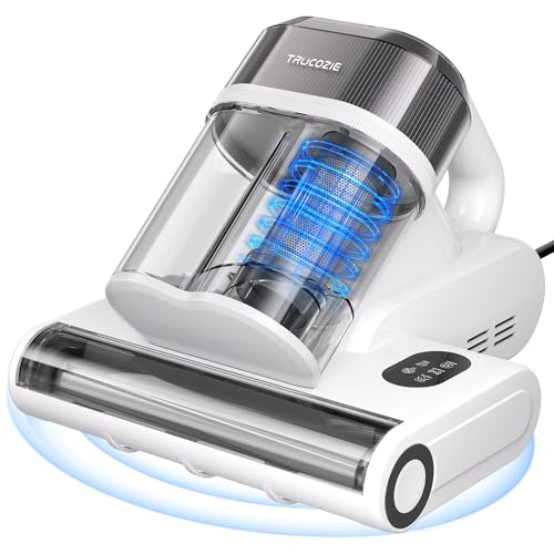 Trucozie Mattress Vacuum Cleaner with 275nm UV-C Light & 149℉ Heat, 16Kpa Powerful Suction Bed Vacuum for Pet Hair & Dander, Smart Dust Sensor, Anion & Aromatherapy, Corded for Bed, Sofa, Couch, White
