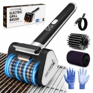 Electric Grill Brush, Cordless BBQ Grill Cleaner with High Torque Motor, 3-Speed Rotary Brush, LED Light & Stainless Steel Scraper, 4000mAh Rechargeable Tool for Outdoor Grills, Griddles & Smokers