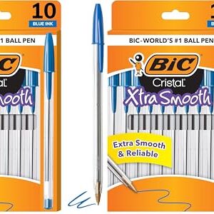 BIC Ballpoint Pen, Medium Point, Blue | Cristal Xtra Smooth | 1.0mm | 10-Count | Pack of 2