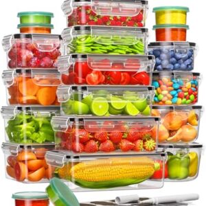 40 Piece Food Storage Containers with Lids(20 Containers & 20 Lids), BPA-Free Plastic Food Containers for Kitchen Storage and Organization, Leak Proof Meal Prep Container, Includes Labels & Pen